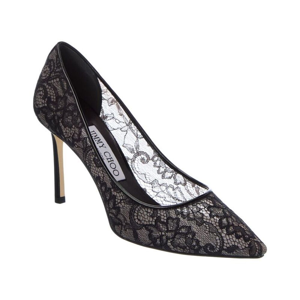 Jimmy Choo Romy 85 Lace & Leather Pump, Black